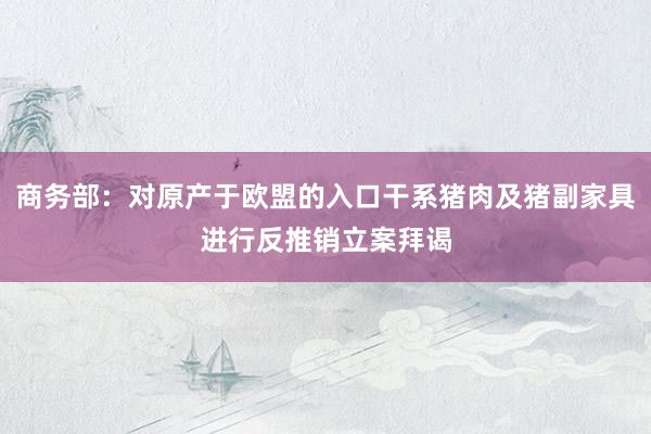 商务部：对原产于欧盟的入口干系猪肉及猪副家具进行反推销立案拜谒