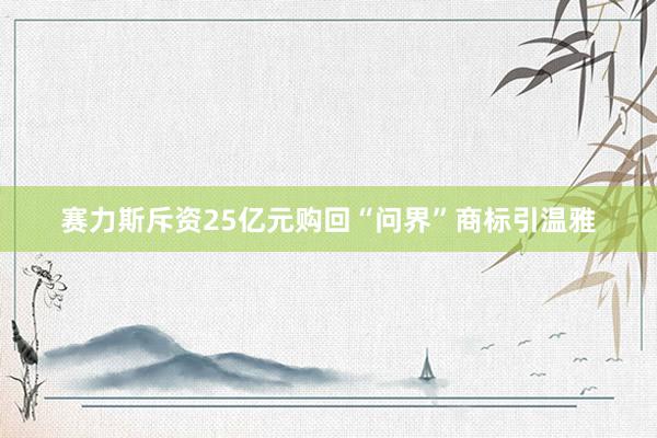 赛力斯斥资25亿元购回“问界”商标引温雅